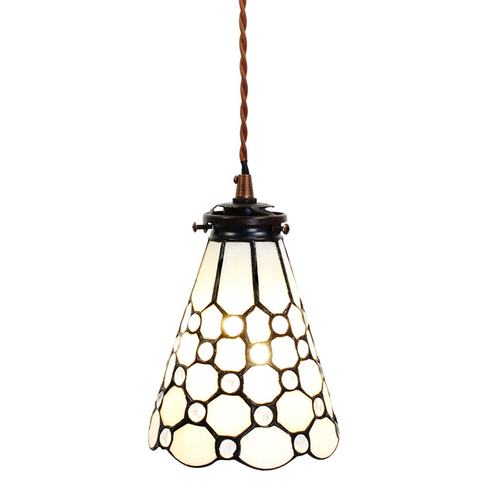 Hanglamp Tiffany Ø 15x115 cm wit Bruin Glas Hanglamp Eettafel