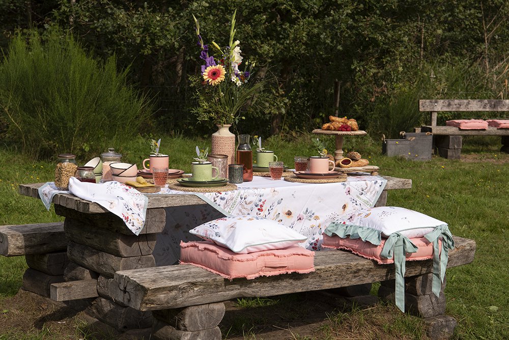 Theedoek 50x70 cm Wit Groen Katoen Bloemen Vaatdoek