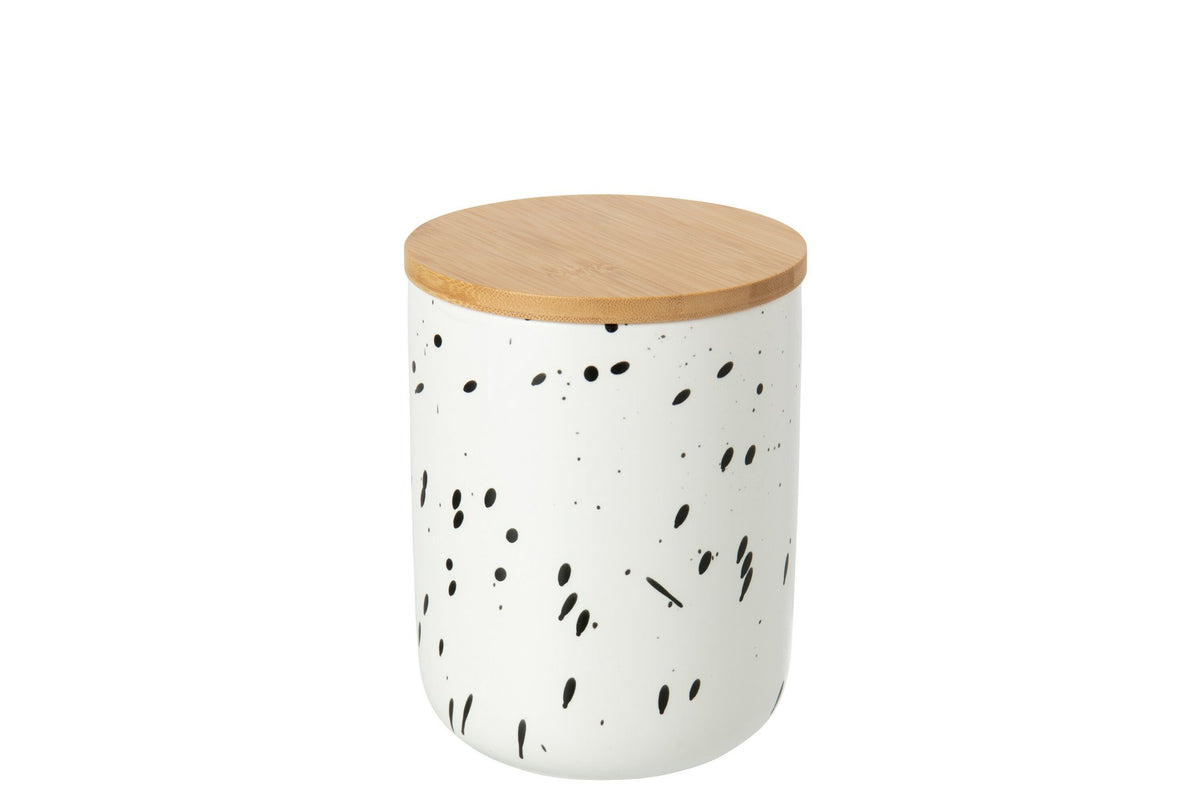 J-Line Doos met stippen - steengoed - wit/zwart - large
