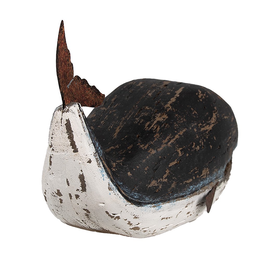 Decoratie Beeld Walvis 23 cm Zwart Wit Hout