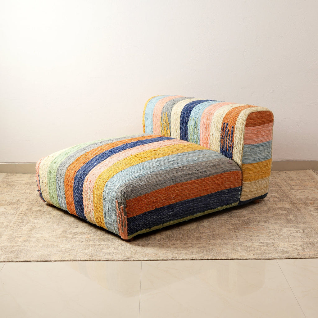 Vloerligbed van gestreept katoen met rugleuning Veelkleurig - 102 cm
