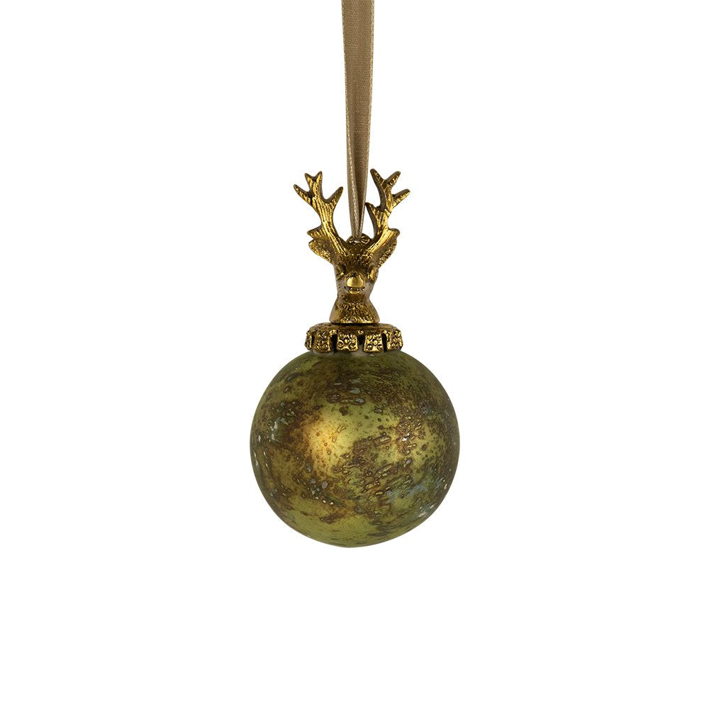 Decoratie bal hert antiek groen 8cm