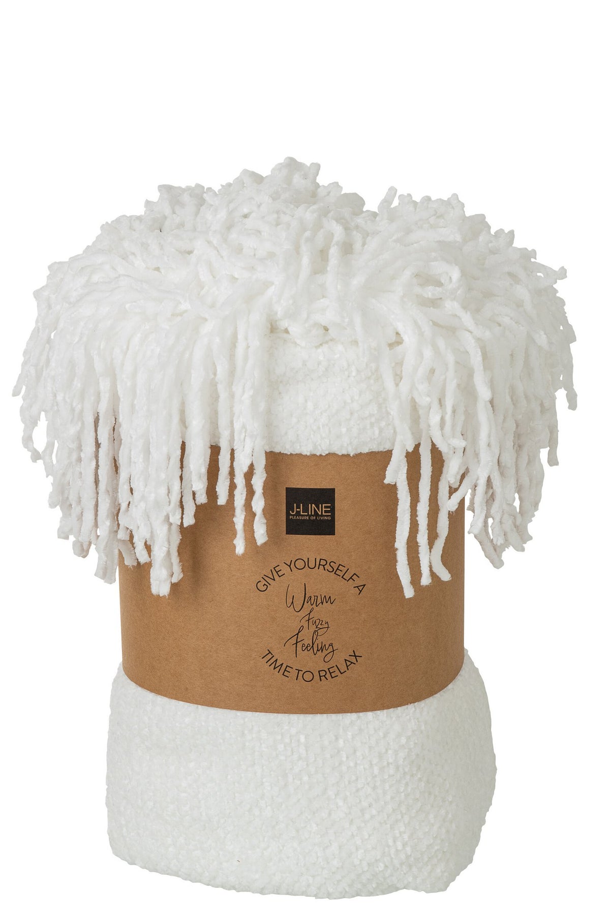 J-Line deken Chenille - polyester - wit