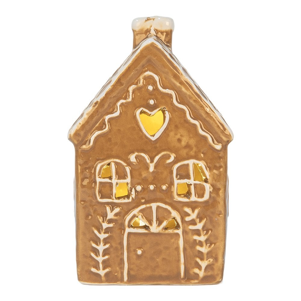Gingerbread house met LED 7x6x12 cm Bruin Keramiek