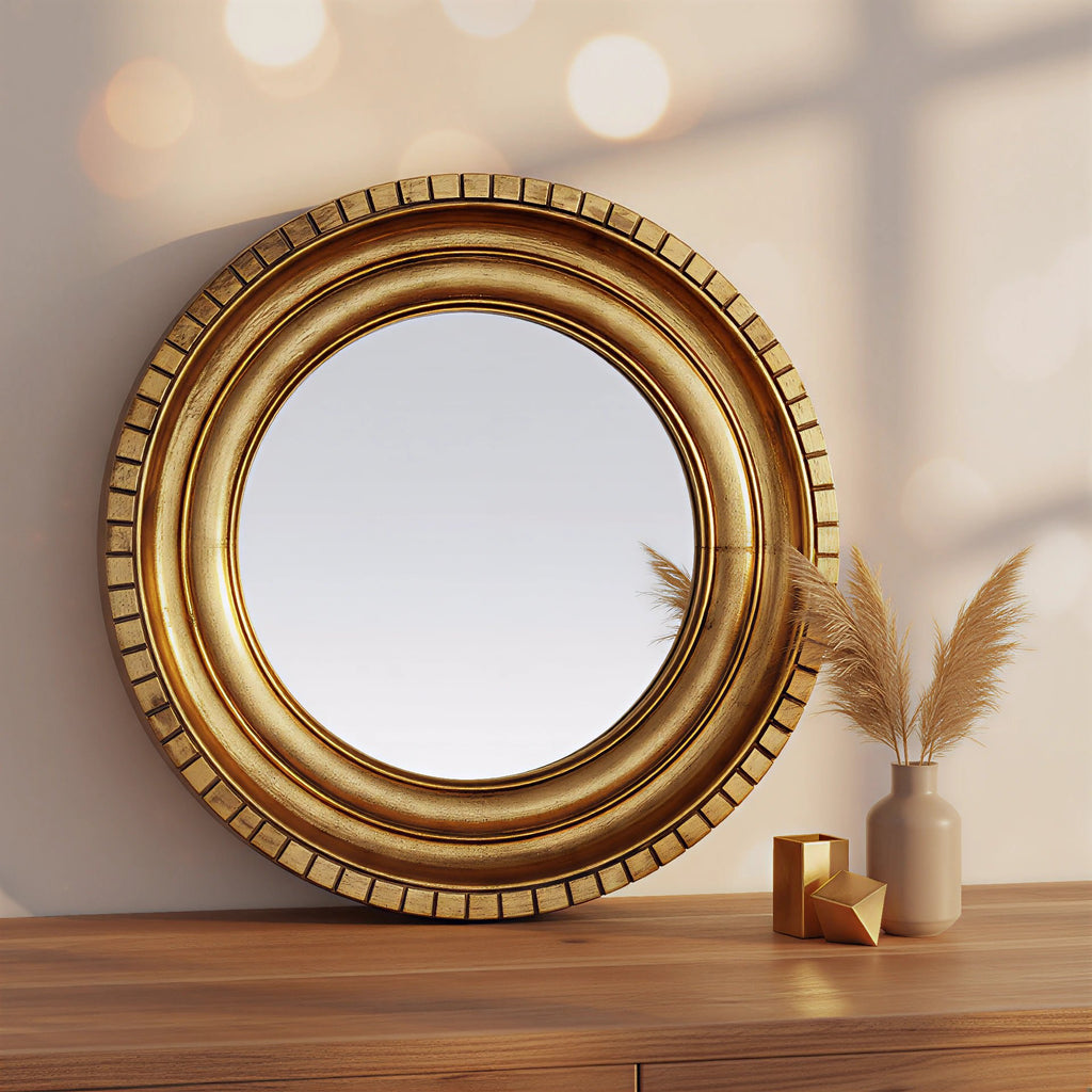 Luxe gouden wandspiegel – handgemaakt frame van goudfolie voor een stijlvol huis