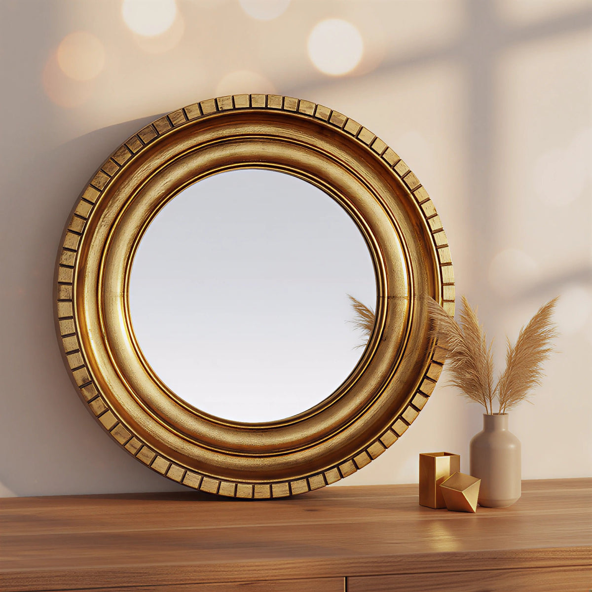 Luxe gouden wandspiegel – handgemaakt frame van goudfolie voor een stijlvol huis