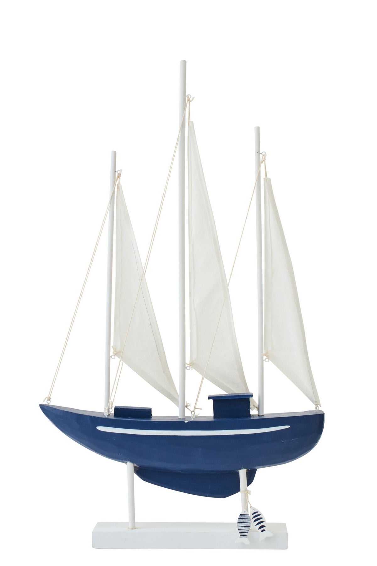 J-Line decoratie Zeilboot - hout - blauw/wit - L