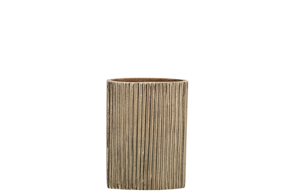 J-Line Geribbelde vaas - aluminium - goud - small