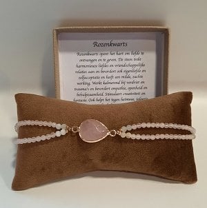 Damesarmband Rozenkwarts facet met Rozenkwarts connector kraal