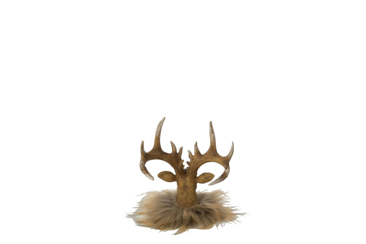 J-Line decoratie Rendier Hoofd - polyresin - donkerbruin/beige - small