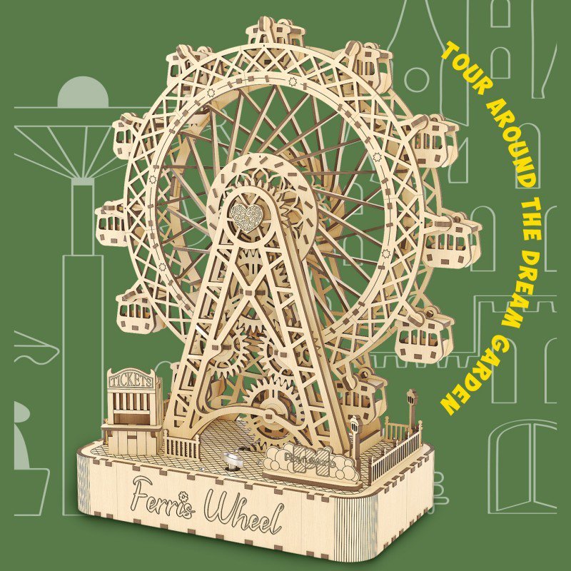 Inspirebox, 3D Muziekdoos Houten Puzzel Ferris Wheel, BE011926, 28,8x14,5x33 cm