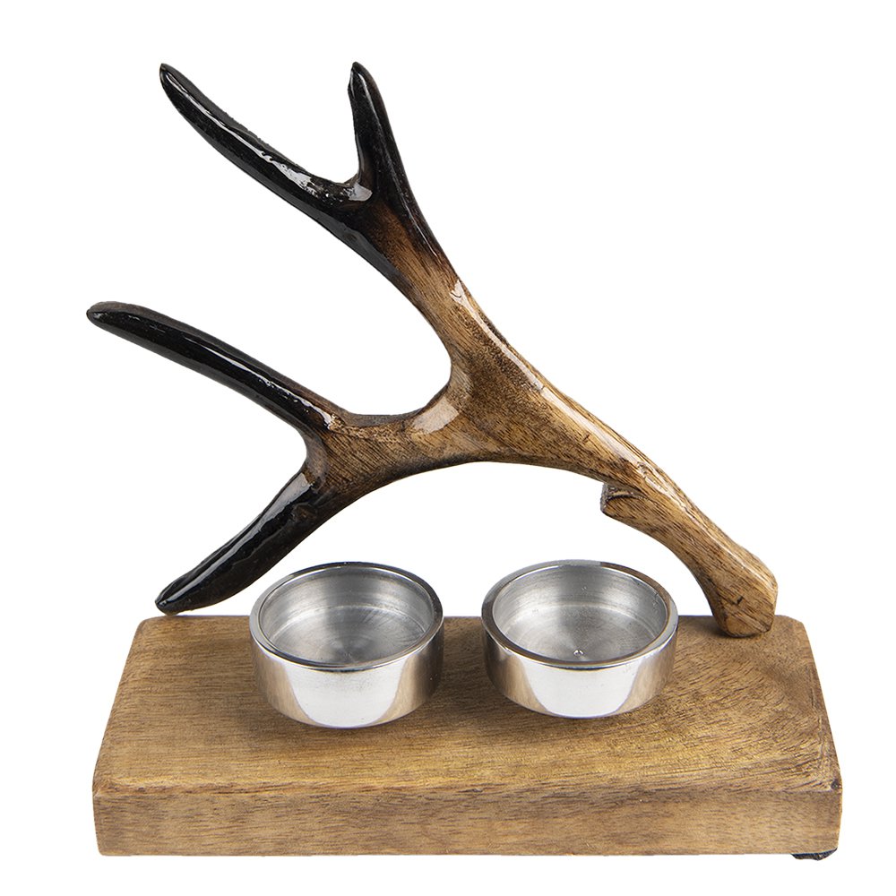 Theelichthouder 17 cm Bruin Hout Gewei Waxinelichthouder