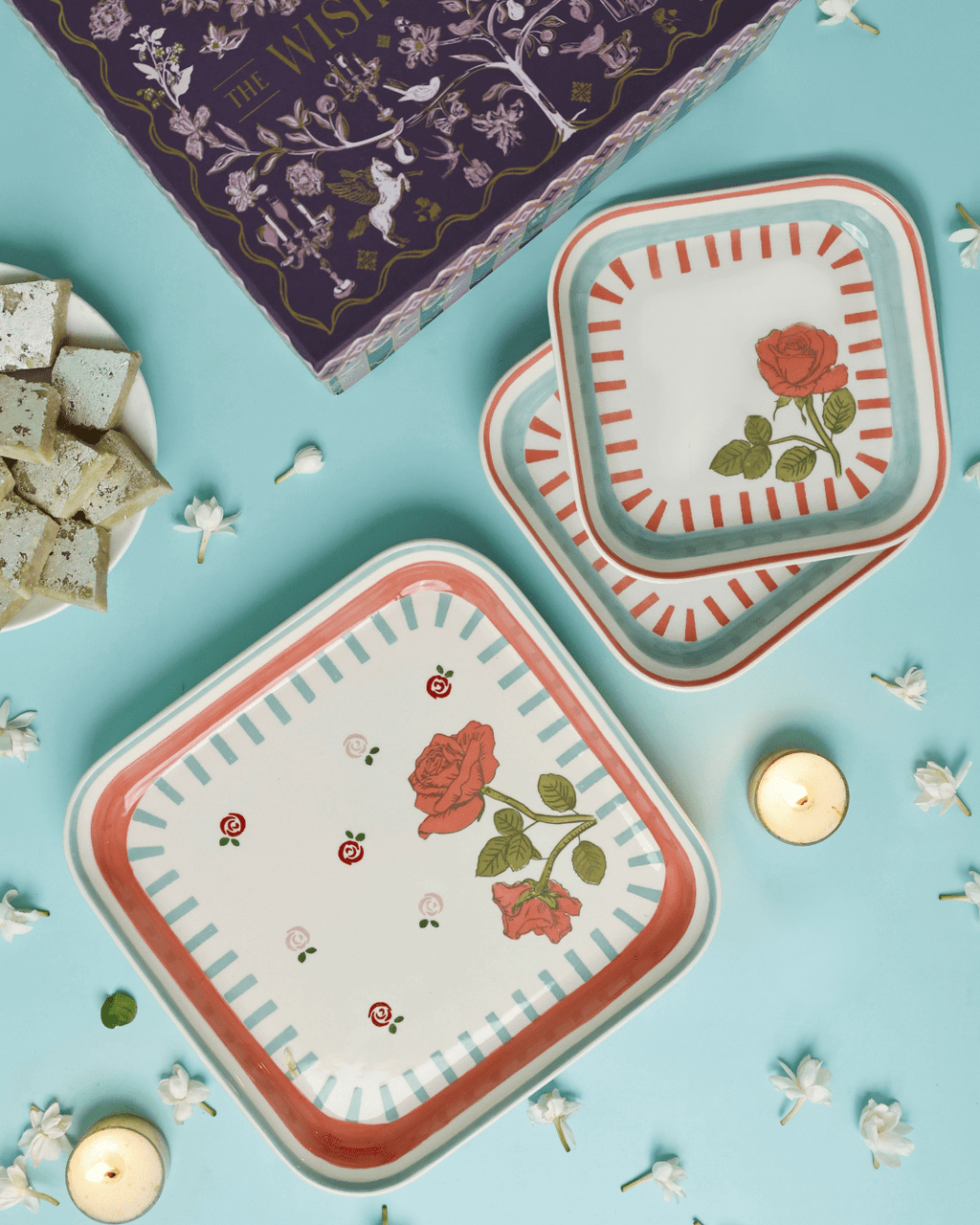 Serveerbord | Handgeschilderd keramisch rozenmotief | 2 maten | Geschenkdoos