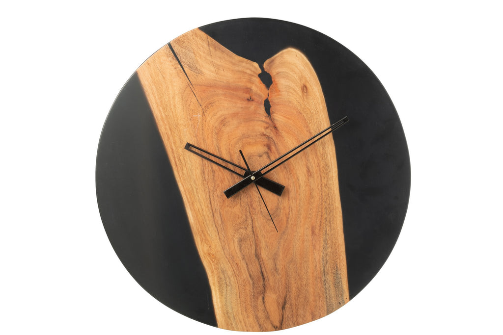J-Line klok Modern - hout/epoxyhars - naturel/zwart