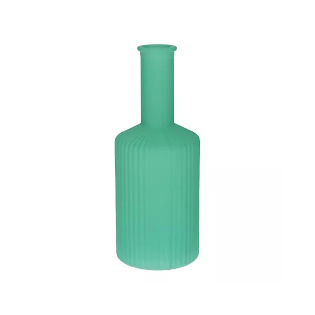 Vase caro lijnen nek mat turquoise 20,5 cm