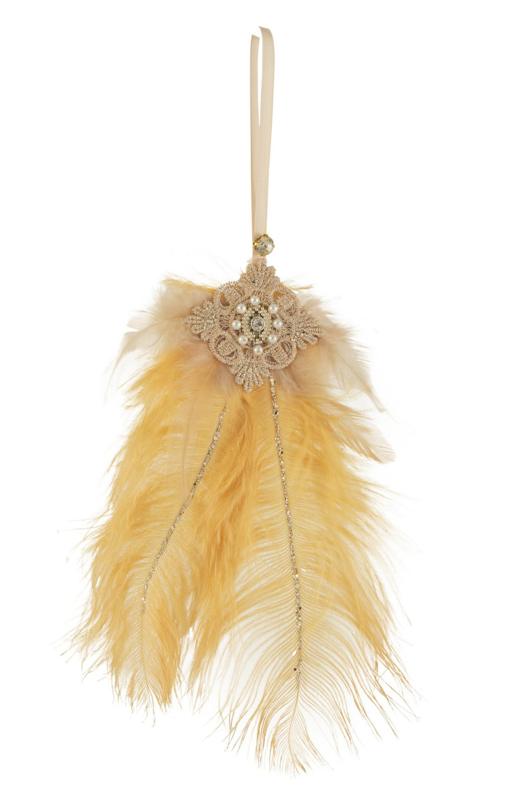 J-Line hanger Pluim Strass - veren - geel