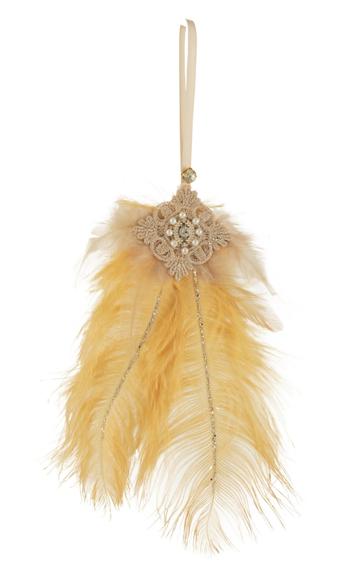 J-Line hanger Pluim Strass - veren - geel