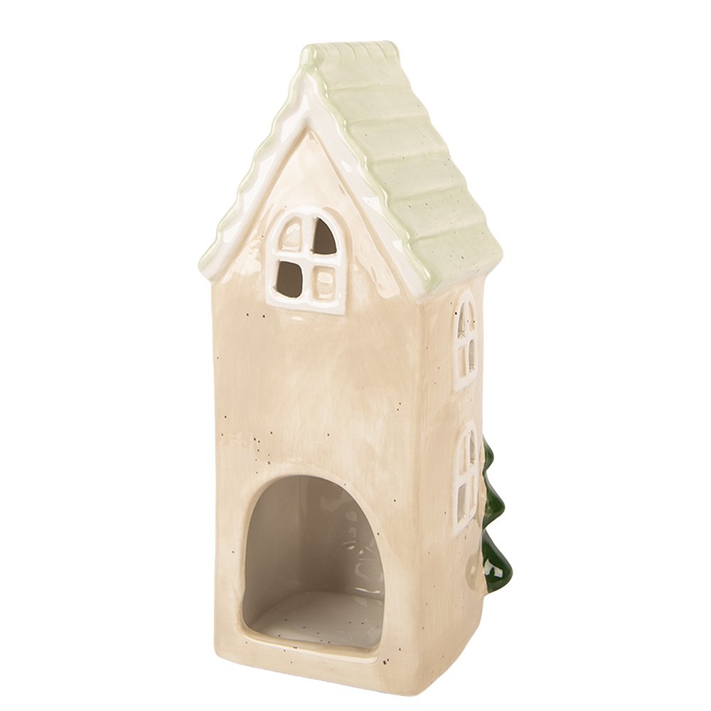 Waxinelichthouder Huis 9x8x20 cm Beige Keramiek