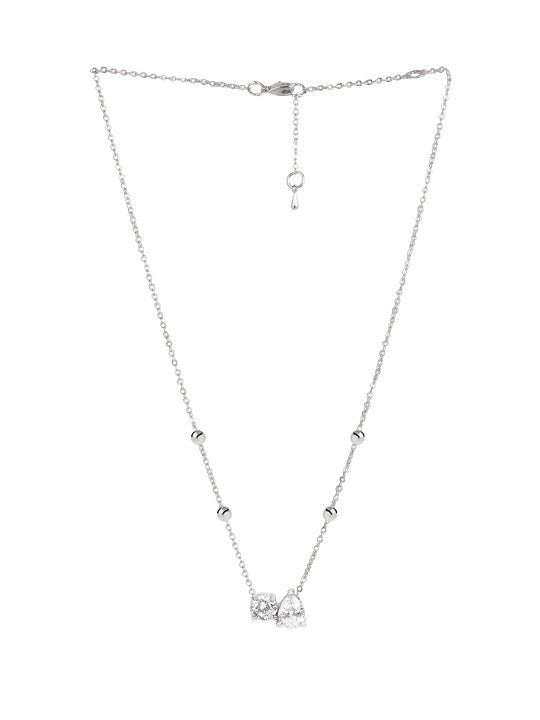 Ketting verfraaid met kristallen – modeaccessoire – verzilverd messing – enkele eenheid