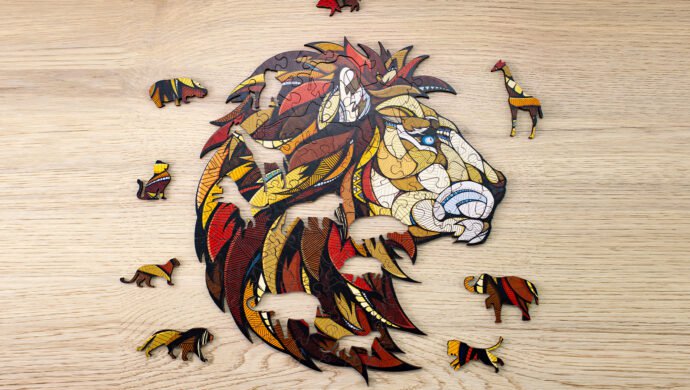 Eco Wood Art (EWA) Houten Legpuzzel Leeuw/ Lion Size L, 1812, 40,5x36,5x0,5cm