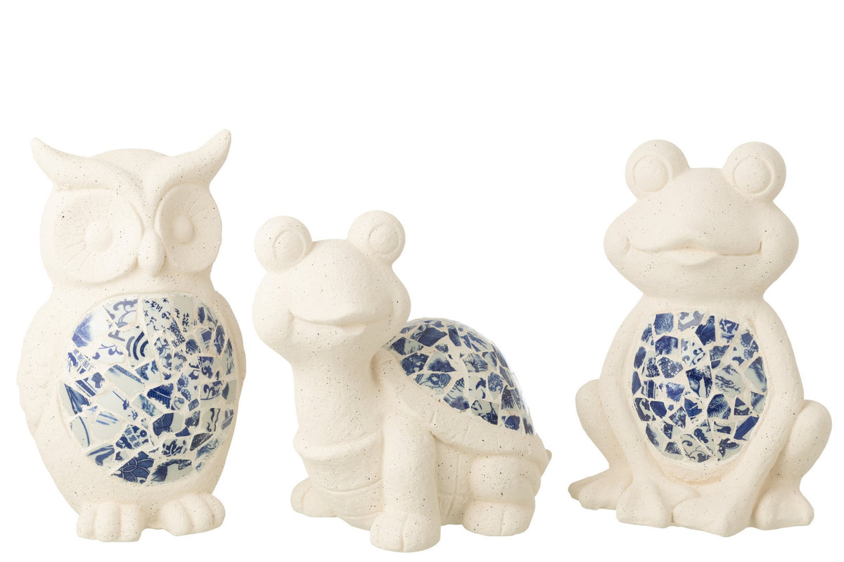 J-Line decoratie Uil Mozaïek - polyresin - beige/blauw