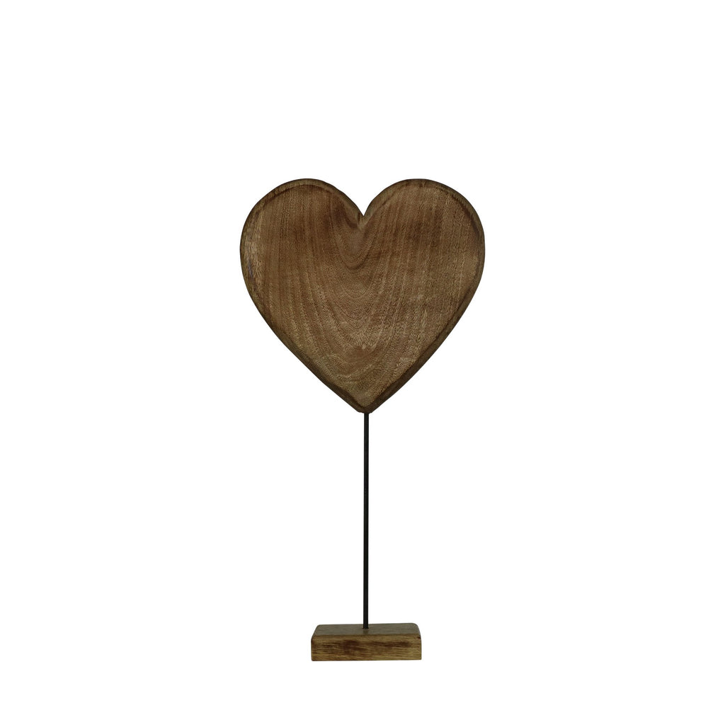 Staand hart mango hout h27 d12x12cm