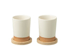 J-Line Doos Van 2 Tassen + Bamboubasis Keramiek Wit/Naturel