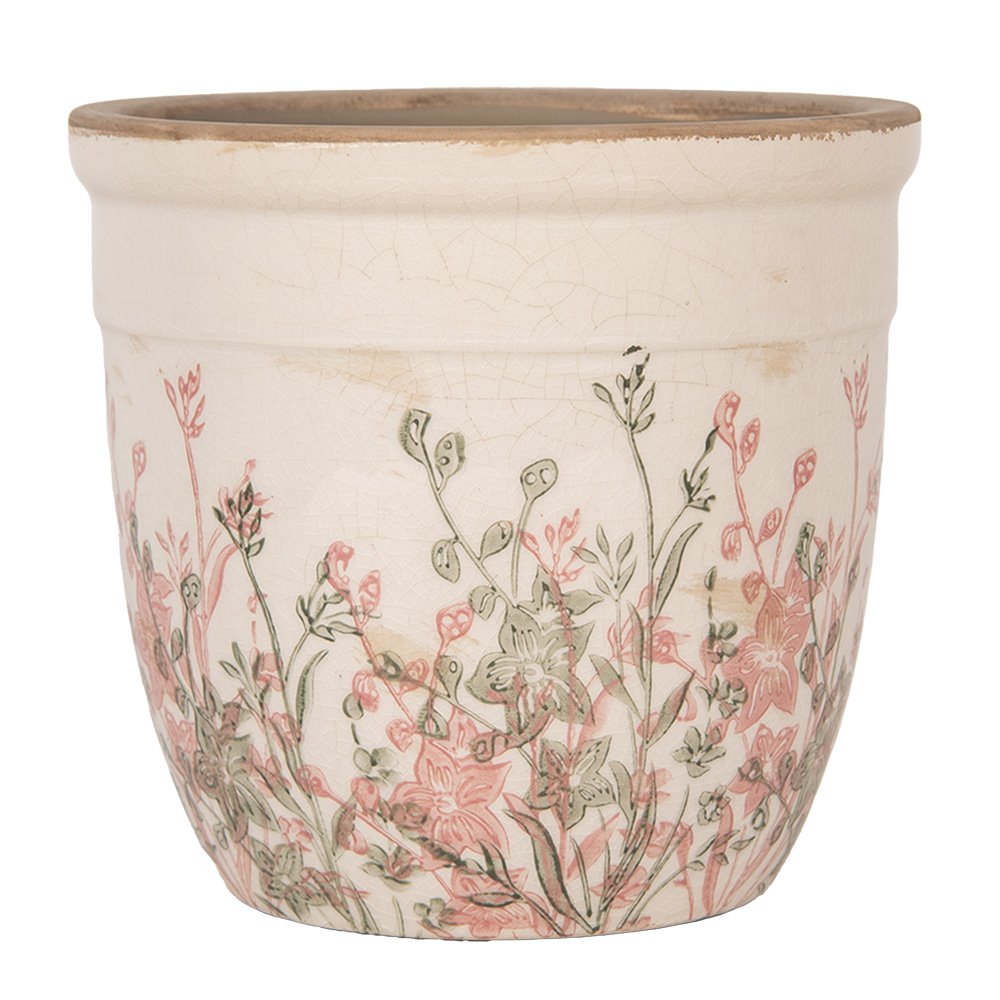 Bloempot Ø 18x17 cm Beige Keramiek Bloemen