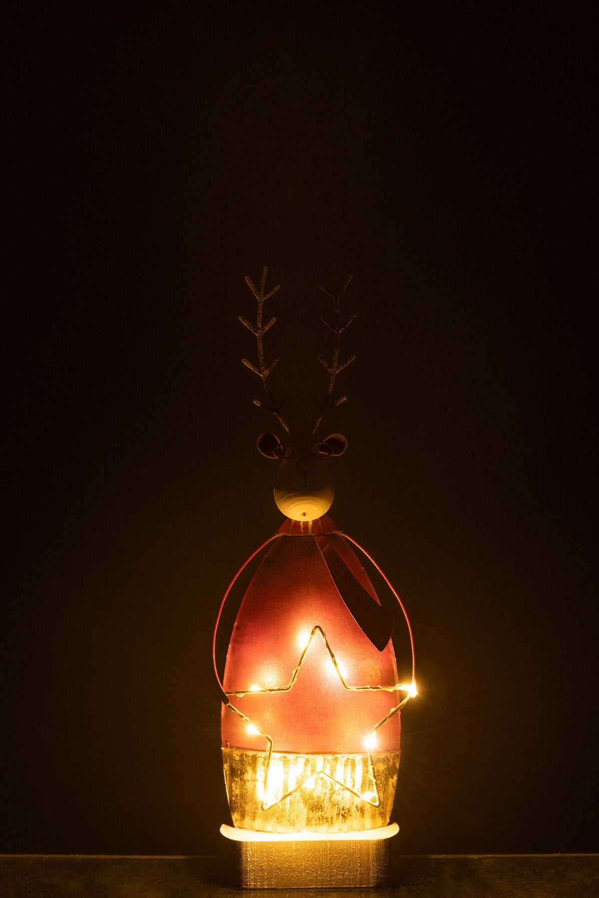 J-Line figuur Rendier + Sjaal/Bril - metaal - roest/goud - small - LED