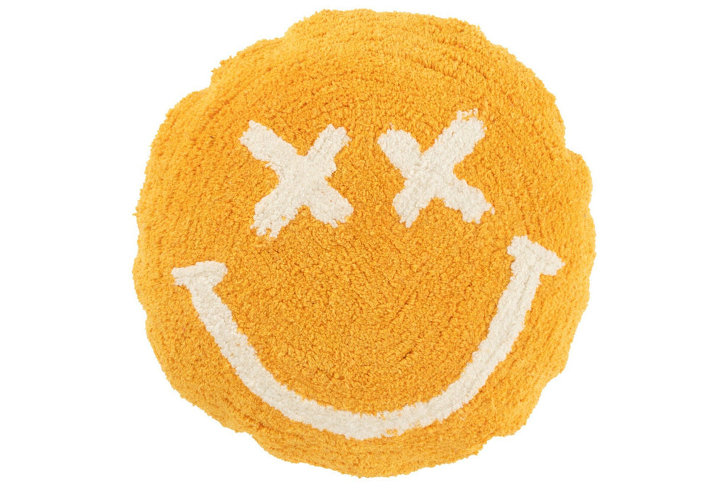 J-Line kussen Smiley Getuft - katoen - oranje/wit