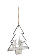 J-Line kersthanger Kerstboom + Figuren - hout/metaal - wit
