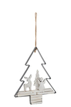 J-Line kersthanger Kerstboom + Figuren - hout/metaal - wit