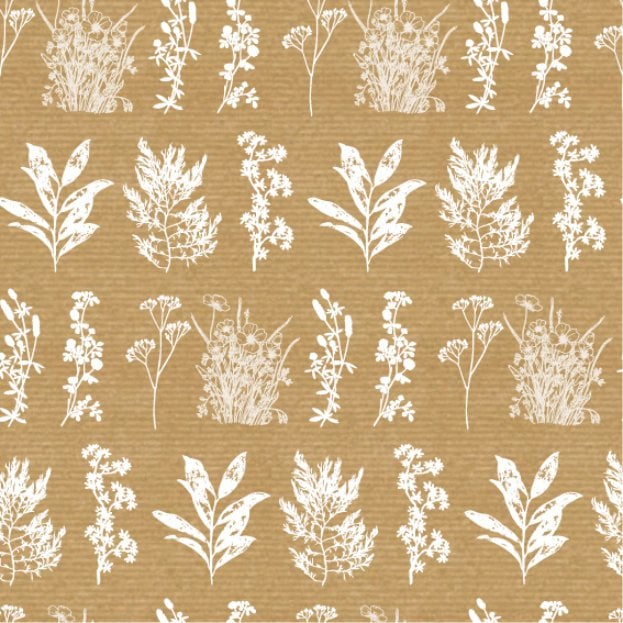 Cadeaupapier - Kraft herbarium - wit – 50 cm x 150 meter