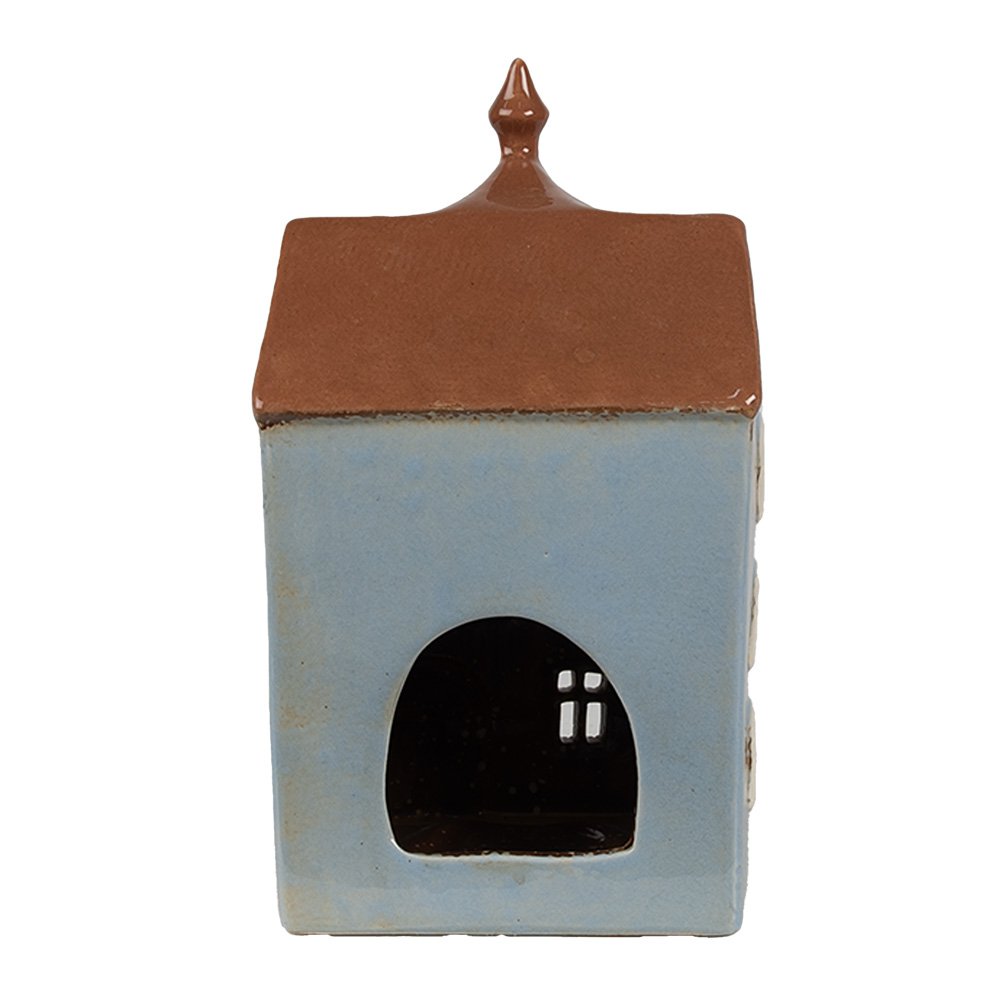 Waxinelichthouder Huis 13x9x22 cm Blauw Bruin Keramiek Theelichthouder