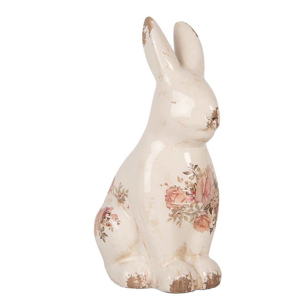 Decoratie Beeld Konijn 16x12x28 cm Beige Roze Keramiek