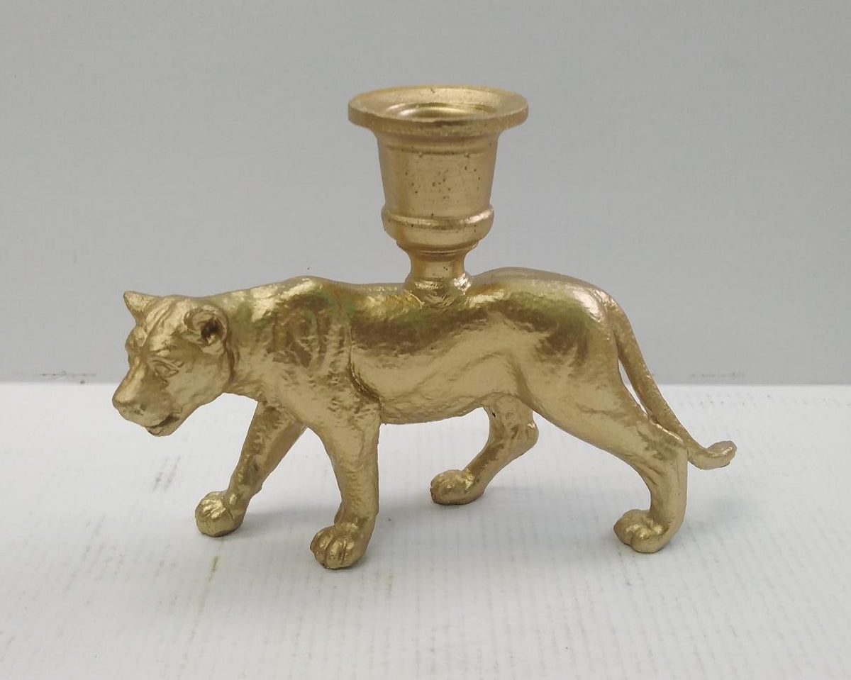 Polyresin kandelaar panter goud