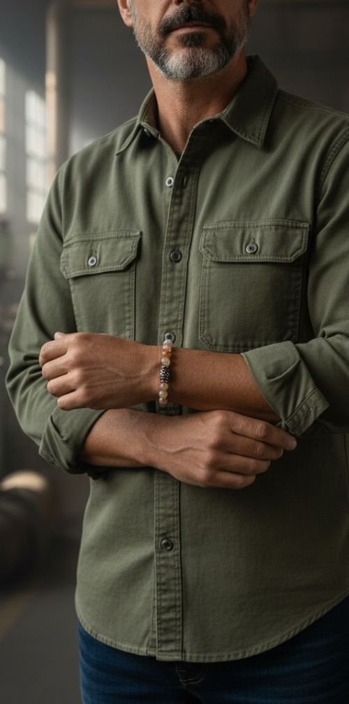 Heren armband Citrien met vlecht kraal
