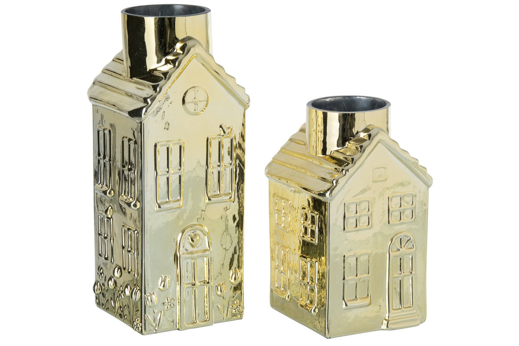 J-Line vaas Huis - glas - goud - large