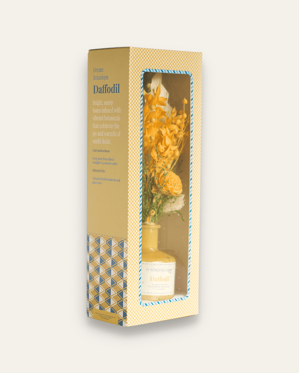 Glazen vaas met gedroogde narcisbloemen - 28 cm hoog