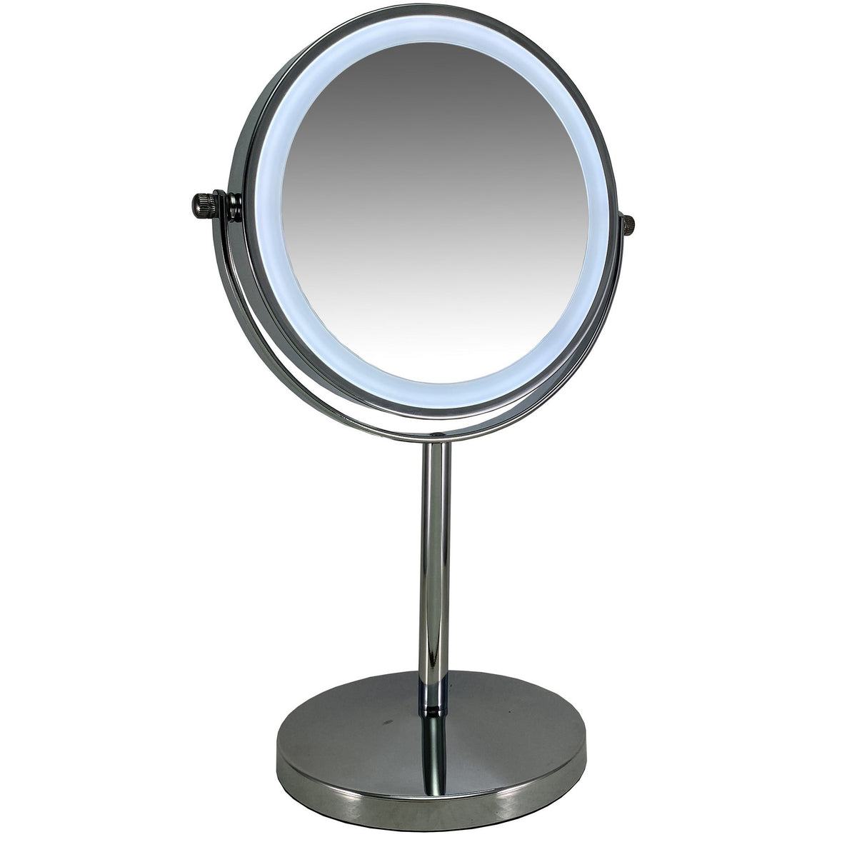 Metalen oplaadbare LED make-up spiegel zilver / Ø17,5cm