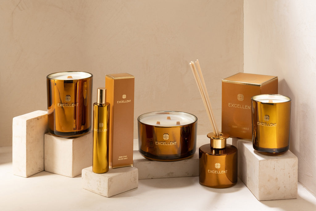 J-Line huisparfum Excellent - Golden Honey - glas - oker