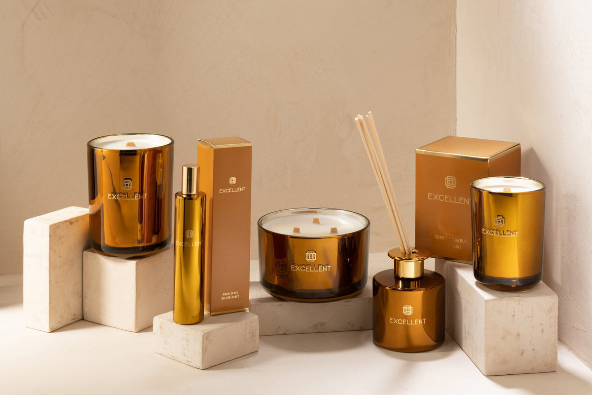 J-Line huisparfum Excellent - Golden Honey - glas - oker