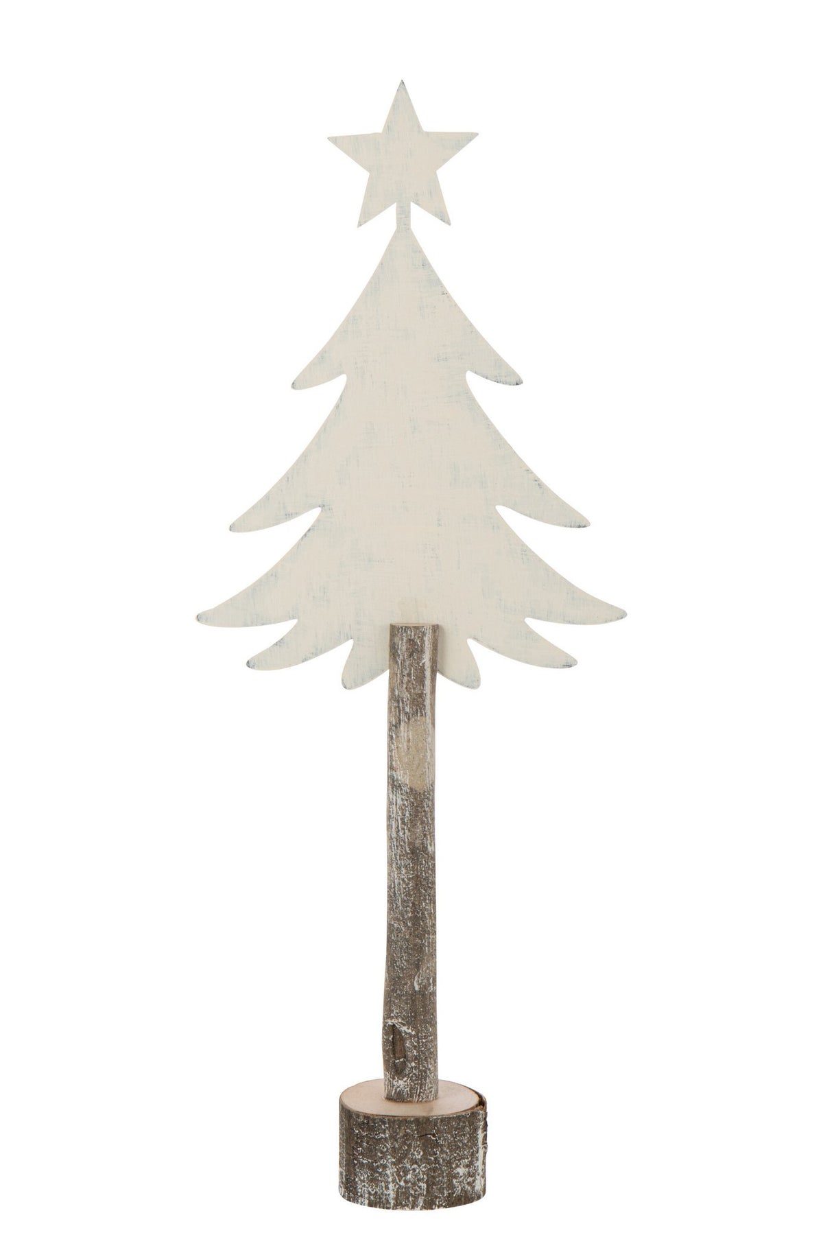 J-Line decoratie Kerstboom + Ster - ijzer/hout - wit - L