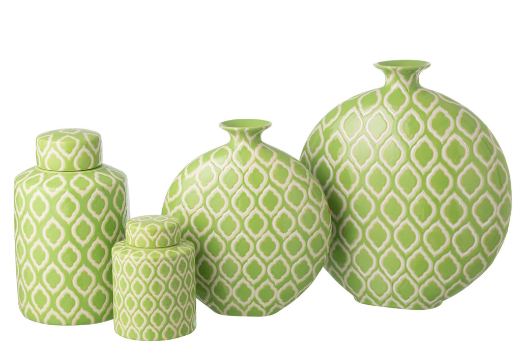 J-Line vaas Geruit - porselein - groen/wit - L