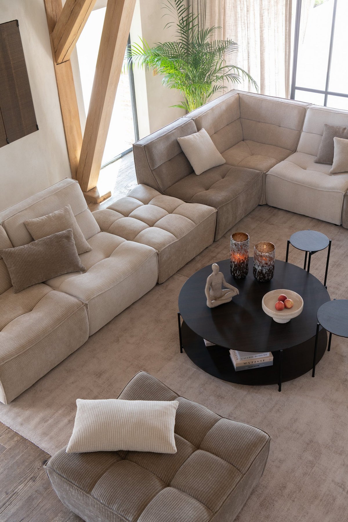 J-Line Sofa Grid Populierenhout/Schuim Donker Beige