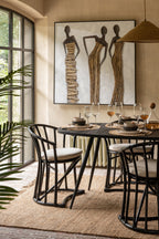 J-Line stoel + kussen - jute/textiel - zwart/wit