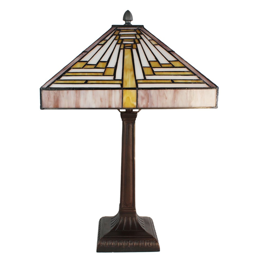 Tiffany Tafellamp 31x31x48 cm Beige Paars Glas Tiffany Bureaulamp