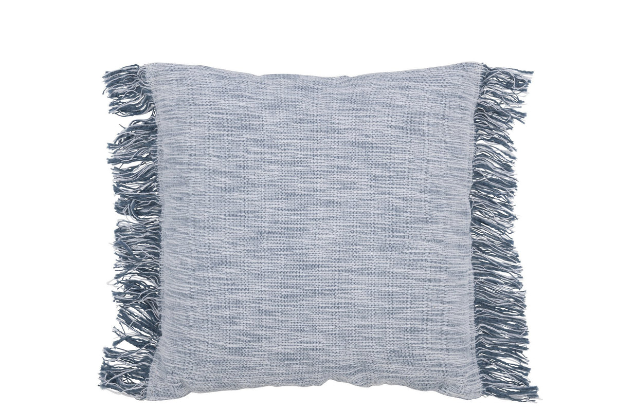 J-Line kussen Tweekleurig Weefsel + Franjes - katoen - wit/blauw