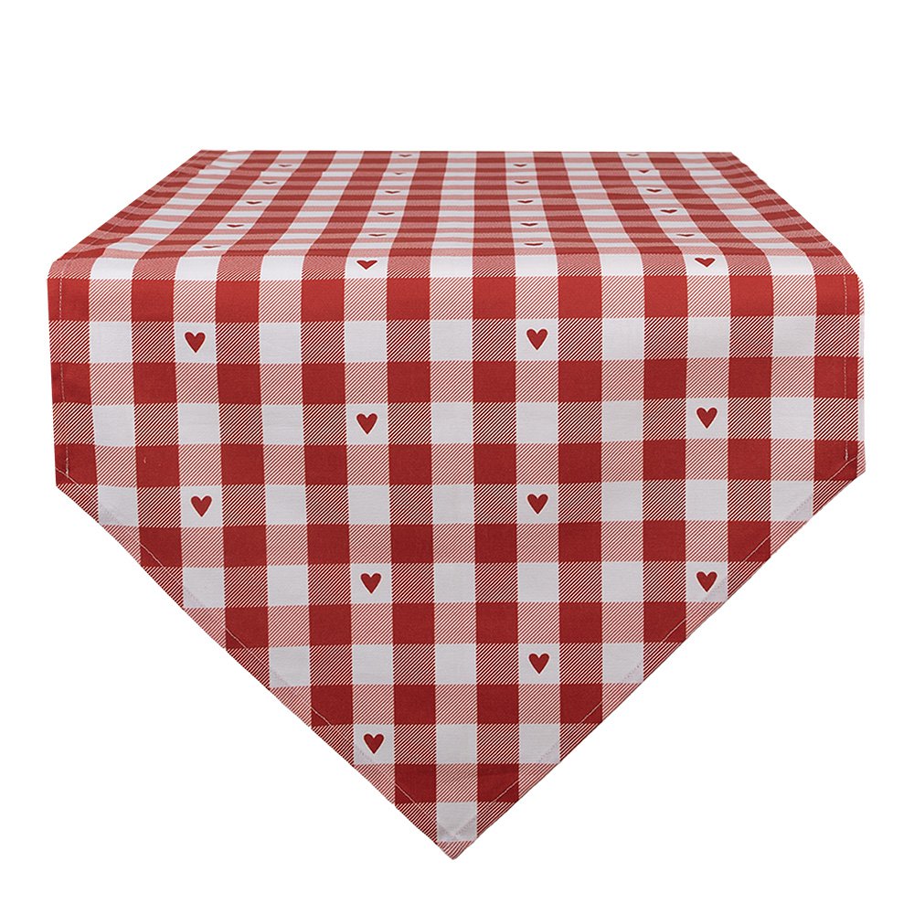 Tafelloper 50x160 cm Rood Wit Katoen Harten Ruiten