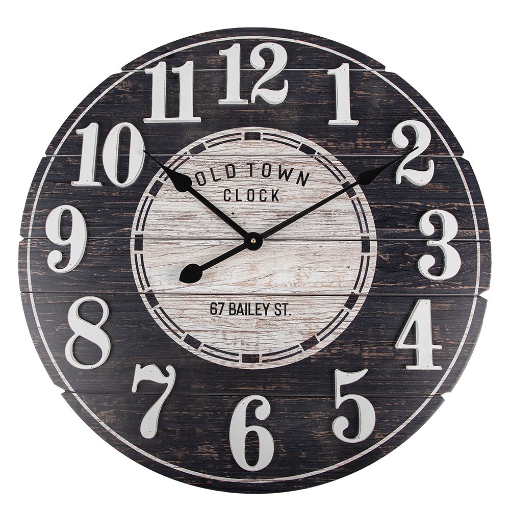 Wandklok Ø 59x5 cm Zwart Hout Muurklok